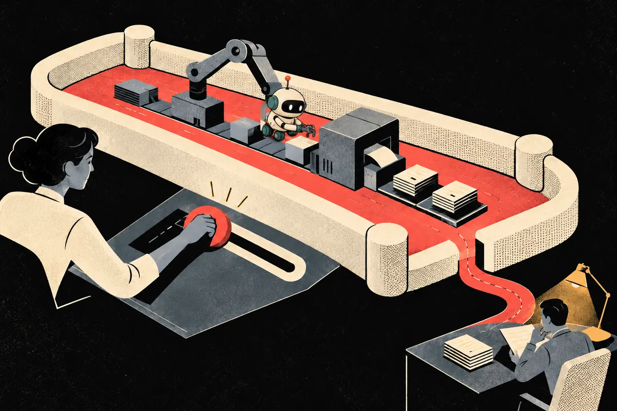 A person adjusts the freedom of a tool inside fixed safety boundaries.