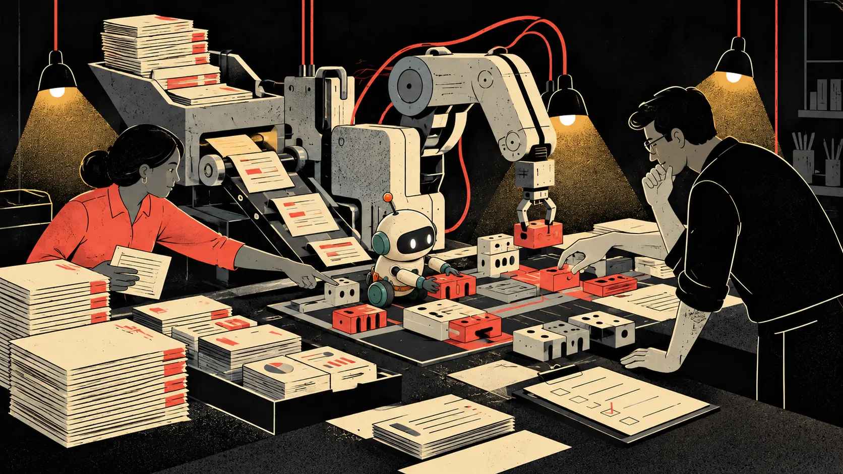 An AI building apparatus works alongside the customer’s team.