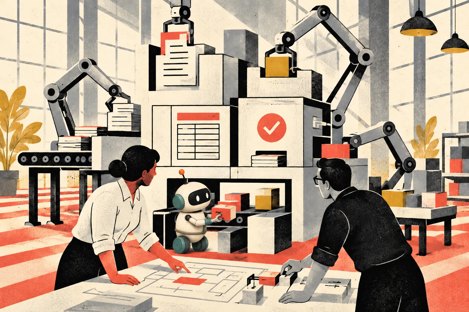 People stand behind an AI-assisted deployment built with the customer.