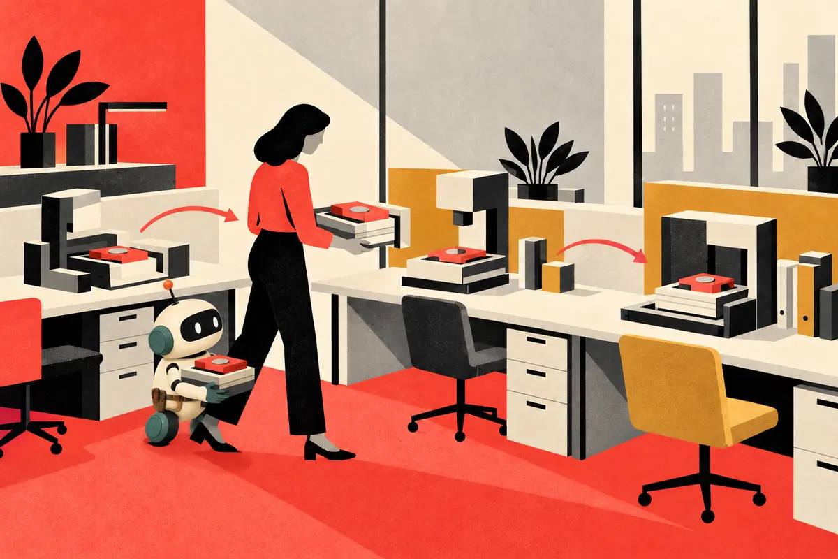 A person carries the same model between different office tools.
