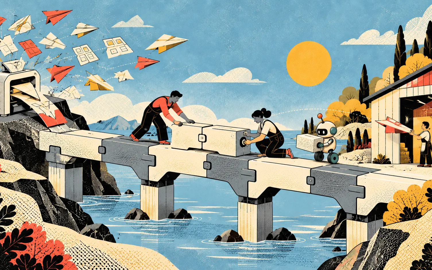 People build a modular bridge from abundant ideas to useful execution.
