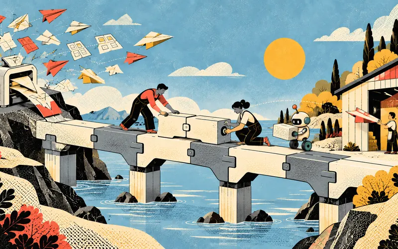 People build a modular bridge from abundant ideas to useful execution.